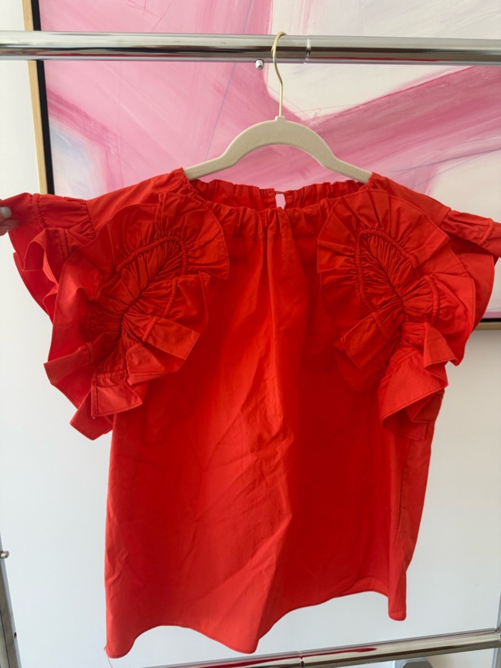 Ulla Johnson Red Ruffle-Sleeve Blouse, size 0